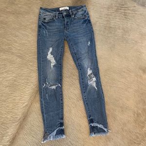 Kancan Fringe Ankle Skinny Jeans